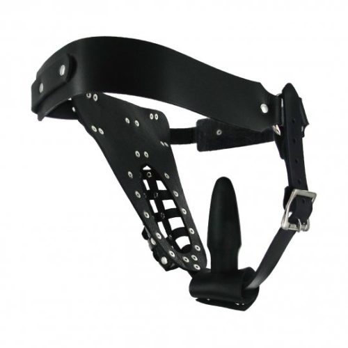 Strict Leather Chastity Belt With Anal Plug Harness 9405