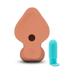 mocha dildo base with turquoise plug