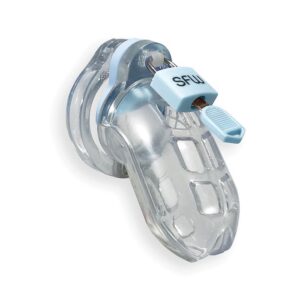 clear chastity cage with aqua lock