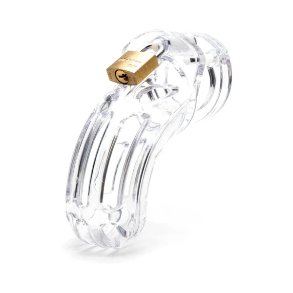 clear plastic cock cage with gold lock